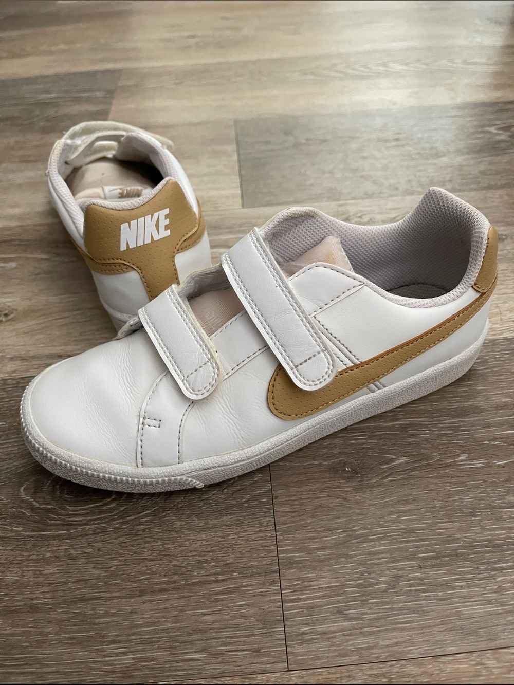 Nike white & tan court royale kids sneakers 3Y
